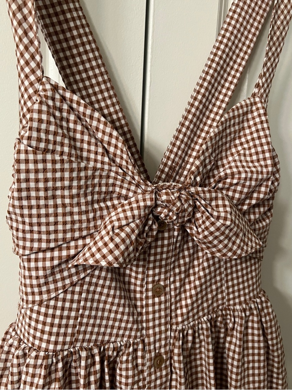 Maeve (by Anthropologie): Brown Gingham Tie-Front Midi Dress - Picture 3 of 8
